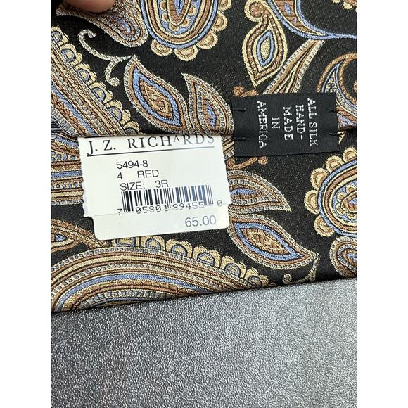 NWT Nordstrom Black Gold Blue Paisley‎ 100% Silk Tie Handmade in USA $65 - Picture 5 of 8